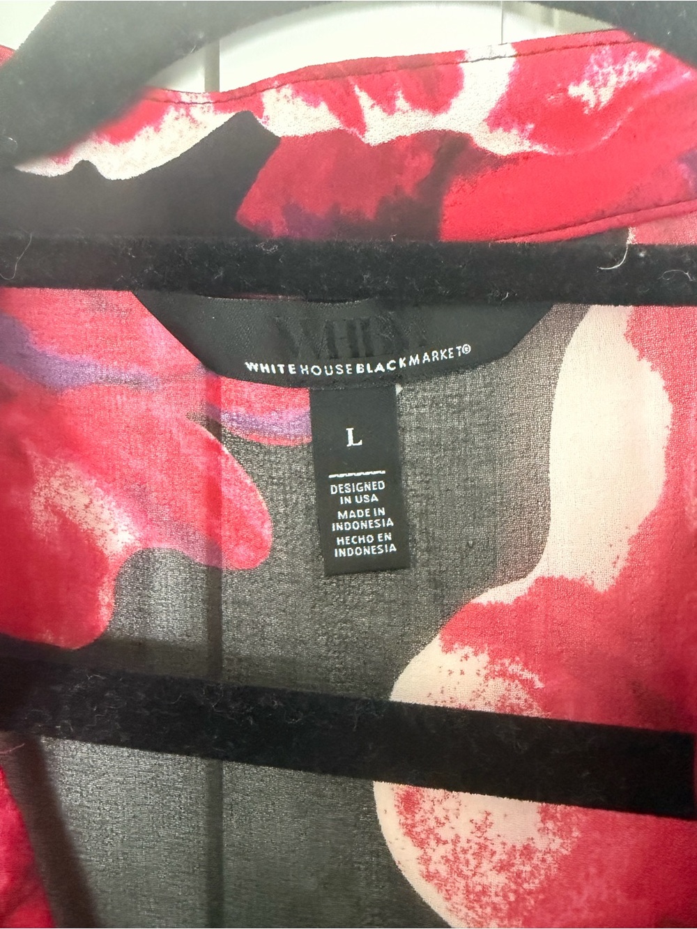 White House Black Market Black Sheer Blouse with Red Floral Print - Picture 2 of 7